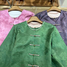 复古真丝➕人丝手工盘扣外套上衣南油秋季新品新中式国风工厂批发
