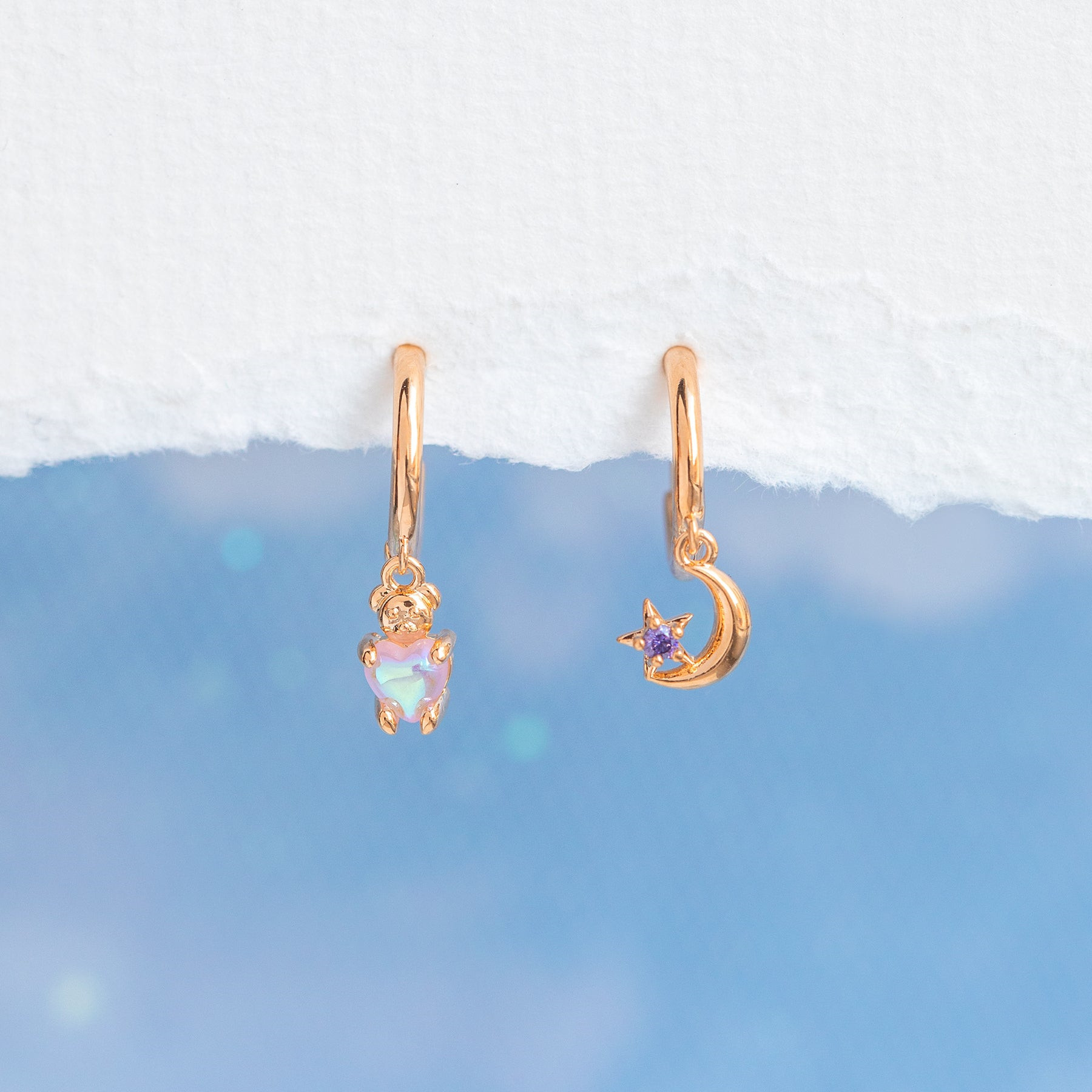 Fashion Moon Bear Brass Earrings Inlay Zircon Copper Earrings