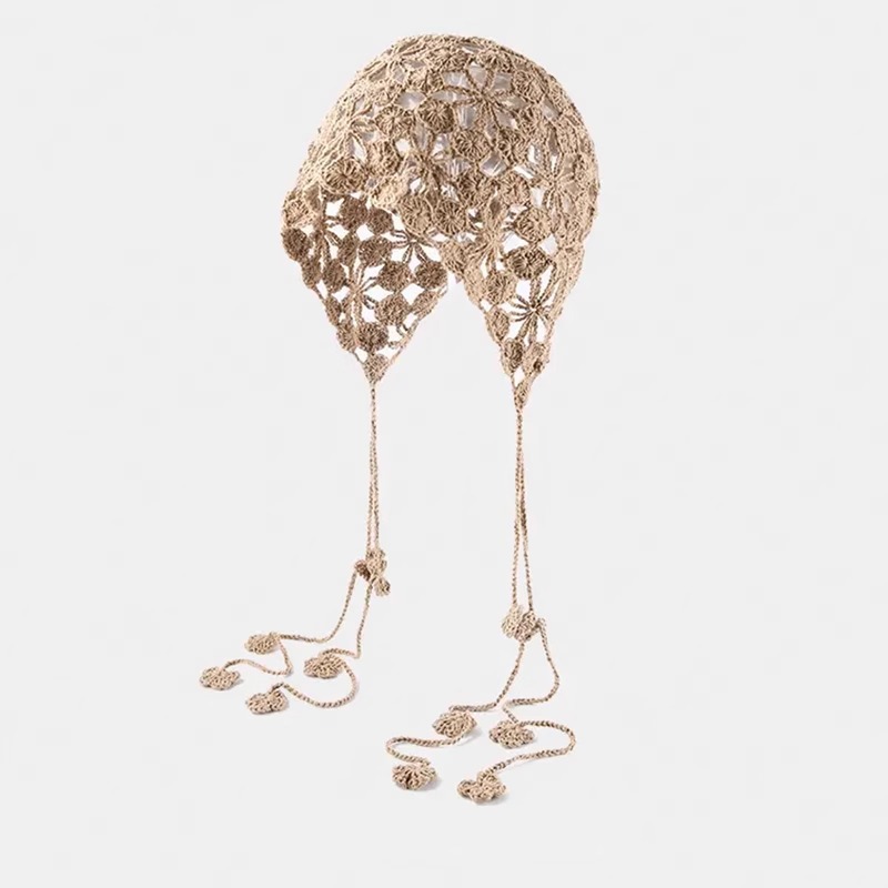 Primavera y verano sombrero de crochet hecho a mano mujer hueco flor transpirable sombrero de pila bordilla dulce lindo sombrero delgado