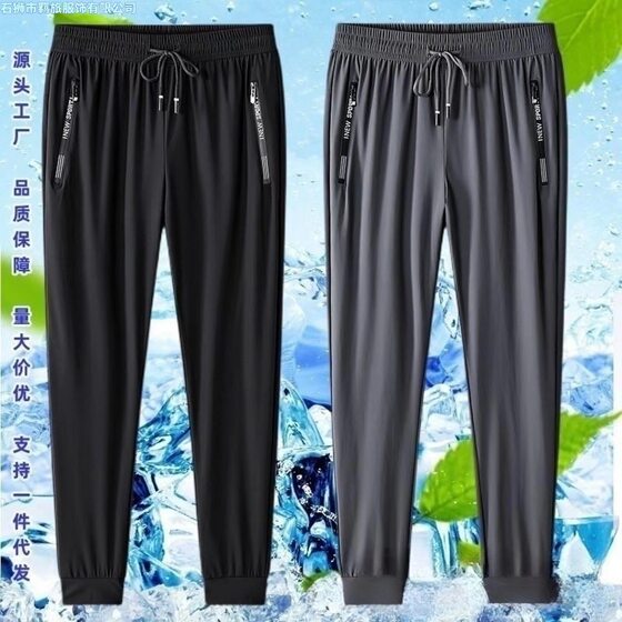 Ice Silk Trousers Men's Summer Thin High Elastic Breathable Loose Large Size Outdoor Casual Sports Quick-drying Trousers Straight