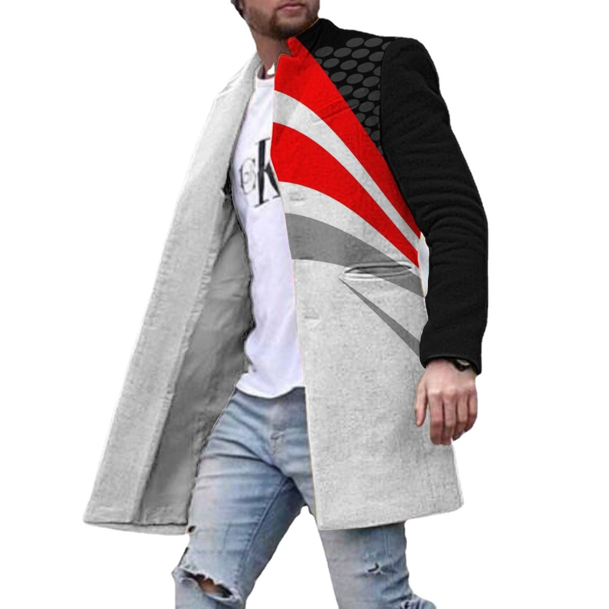 2024 europeo y americano de comercio exterior de otoño e invierno de los nuevos hombres de lana collar medio-longitud de la capa de bolsillo casual moda caliente
