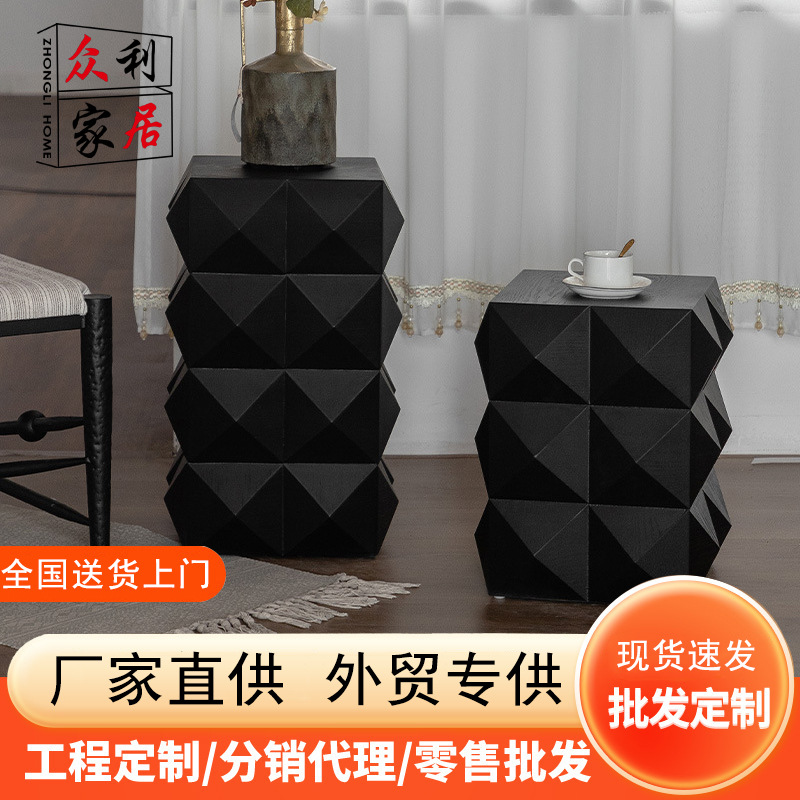 Wabi-Sabi Style Solid Wood Sofa Side Table, Small Household Corner Table, B&B Small Coffee Table, Balcony Leisure Table, Small Square Table