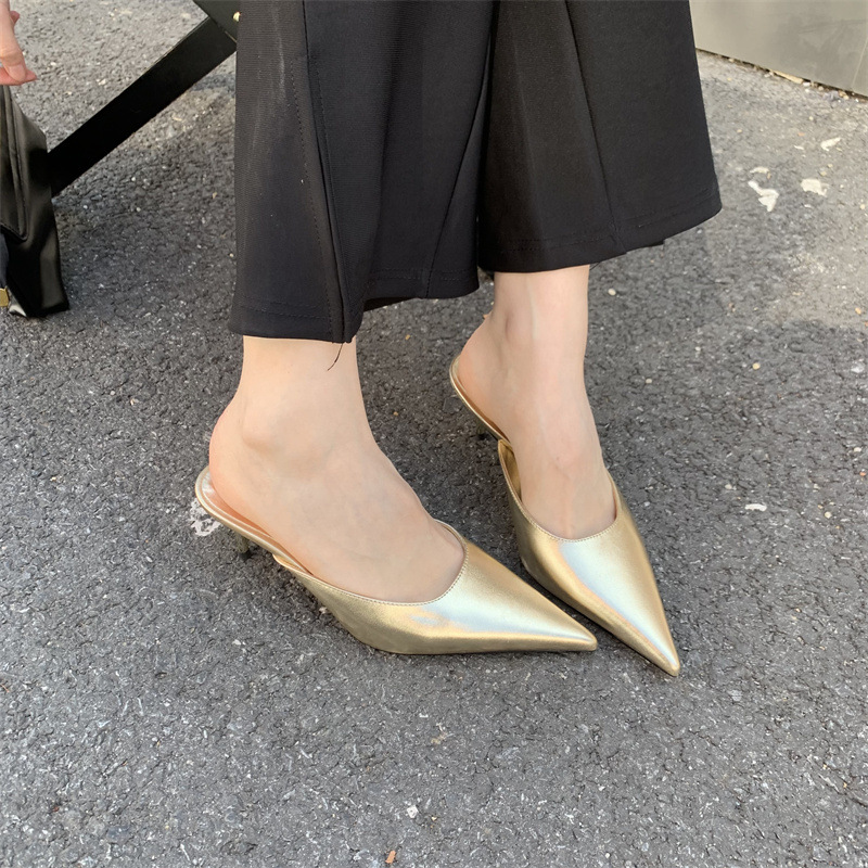 Design francese con tacco alto, mezze pantofole Baotou, scarpe da donna per abbigliamento esterno, tacchi a spillo a punta, scarpe singole a mezza tazza primaverili ed estive_voghion.com