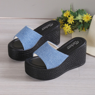Foreign trade exclusive wedge sandals women's outdoor wear summer new fashion platform muffin word flower high heel slippers