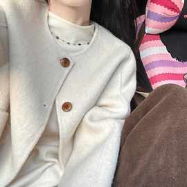 春秋款2026新款宽松呢子大衣名媛韩系小个子香风短款毛呢外套女