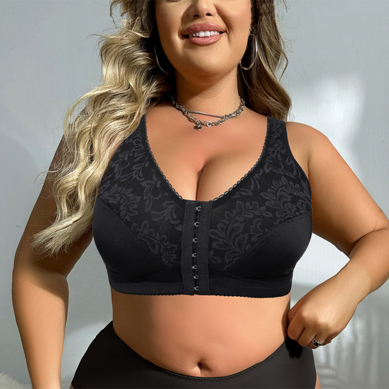 Foreign trade big chest small plus size seamless underwear front opening buckle ultra-thin lace bra full package without steel ring bra wholesale
