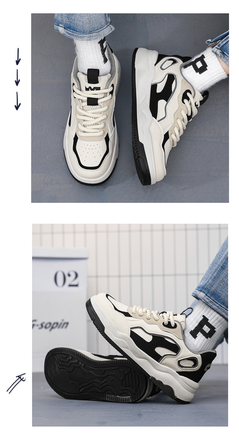  新益美 新款时尚运动风休闲鞋皮面双拼色旅游男鞋