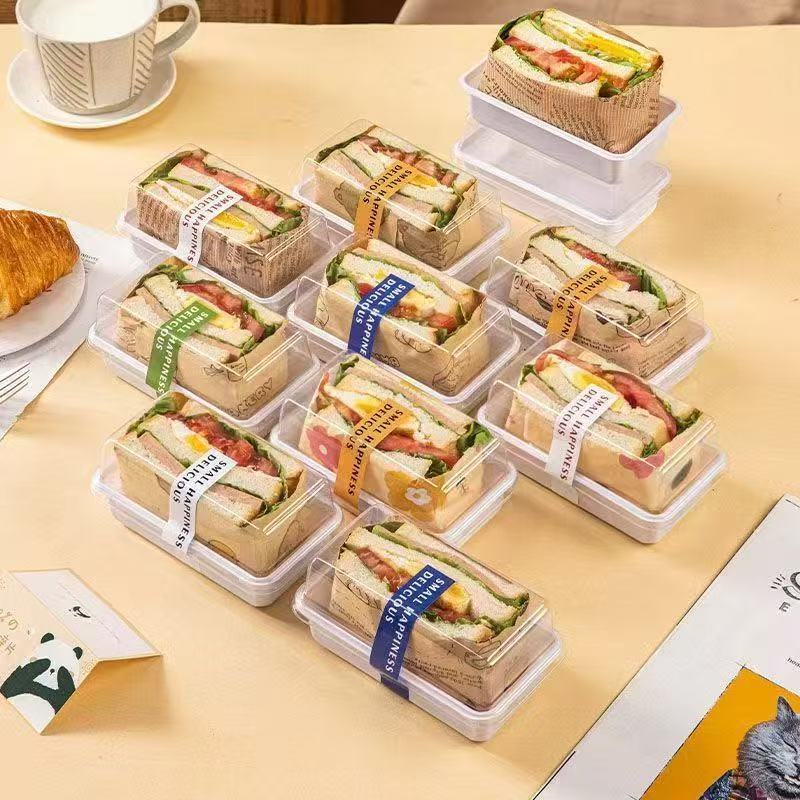 Caja de embalaje de sándwiches con medio paquete de dulces sándwiches, caja de pan desechable, caja de embalaje de bento para hornear