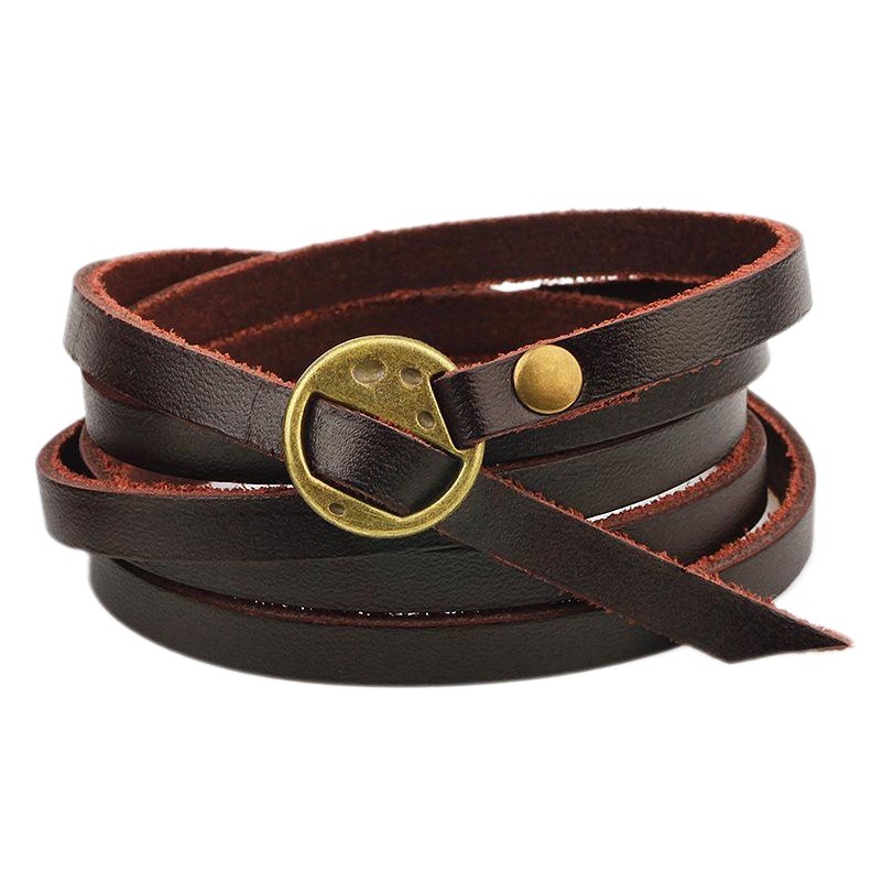 A generation of European and American manufacturers production and processing five-circle press real leather bracelet Joker bracelet jewelry wholesale