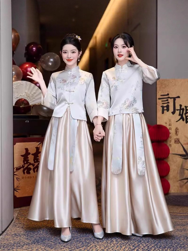 中式伴娘服女2025新款小众婚礼姐妹团马面裙礼服套装秋冬平时可穿|undefined