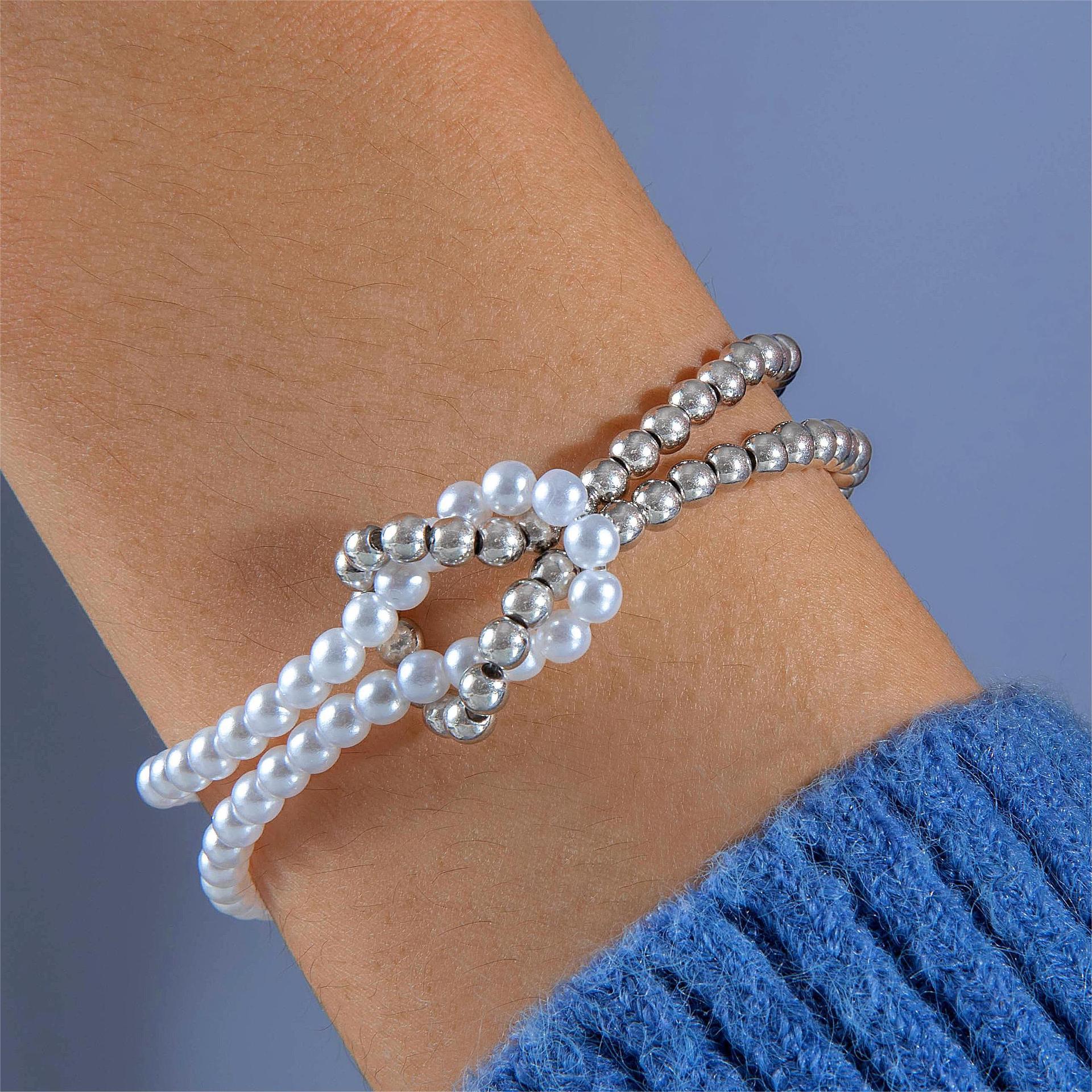 Cross-border French Elegant Imitation Pearl Beaded Bracelet Simple Imitation Pearl Stitching Round Bead Knot Cross Bracelet for Women