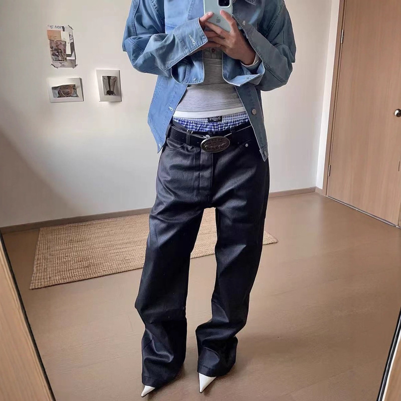 2025 American Retro High Street Gali Same Style Wax Coating Brushed Glue Micro-Elastic Loose Stacked Straight Jeans 2025 American Retro High Street Gali Same Style Wax Coating Brushed Glue Micro-Elastic Loose Stacked Straight Jeans