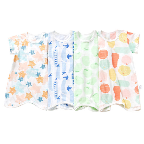 Hot Selling Boys and Girls Baby Pajamas Printed Infant Sleepwear Summer Thin Onesie Children's Air Conditioning Suit Sleep Dress Pure Cotton 
