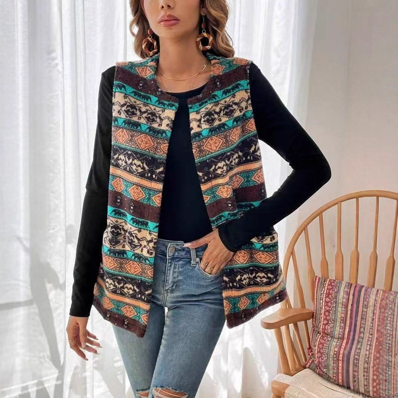 European and American Cross-Border Popular Printed Double-Sided Plush Buttonless Cardigan Autumn and Winter Women's Plush Vest Independent Station Aliexpress European and American Cross-Border Popular Printed Double-Sided Plush Buttonless Cardigan Autumn and Winter Women's Plush Vest Independent Station Aliexpress