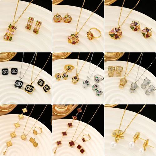 Set of High-Quality, Elegant, Light Luxury, Full Zirconium, Heavy Workmanship, Gold-Plated Copper, Micro-Inlaid Earrings and Necklace Set