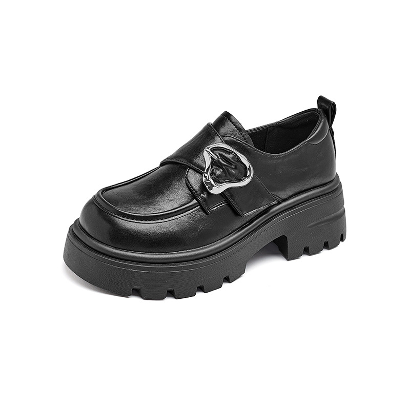 Zapatos de Lefour marrón grueso para mujeres 2025 nuevo muffin de otoño estilo británico con faldas zapatos de cuero pequeños