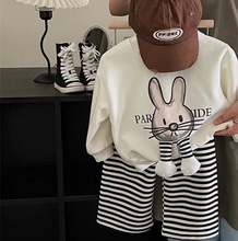 儿童卡通兔子休闲套装2023春秋季新款韩版女童卫衣条纹裤两件套潮
