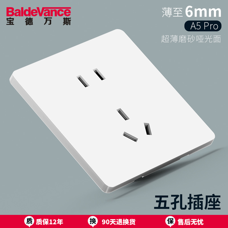 Five-hole socket (frosted, matte white)