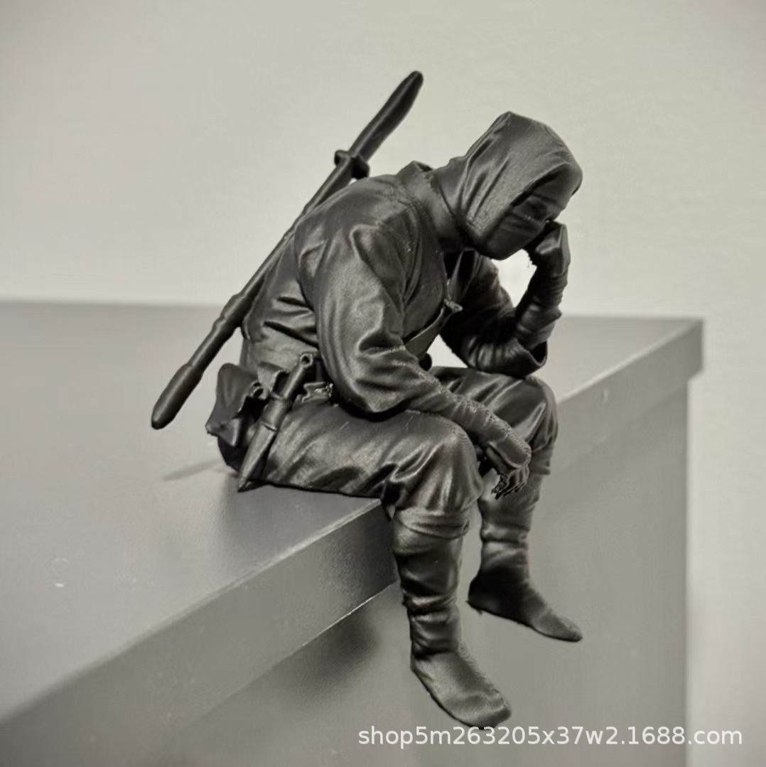 Ninja impresión adornos 3D hechos a mano estante de lápiz papelería almacenamiento bolígrafo personalidad mesa creativa con decoración negro samurai estante de lápiz