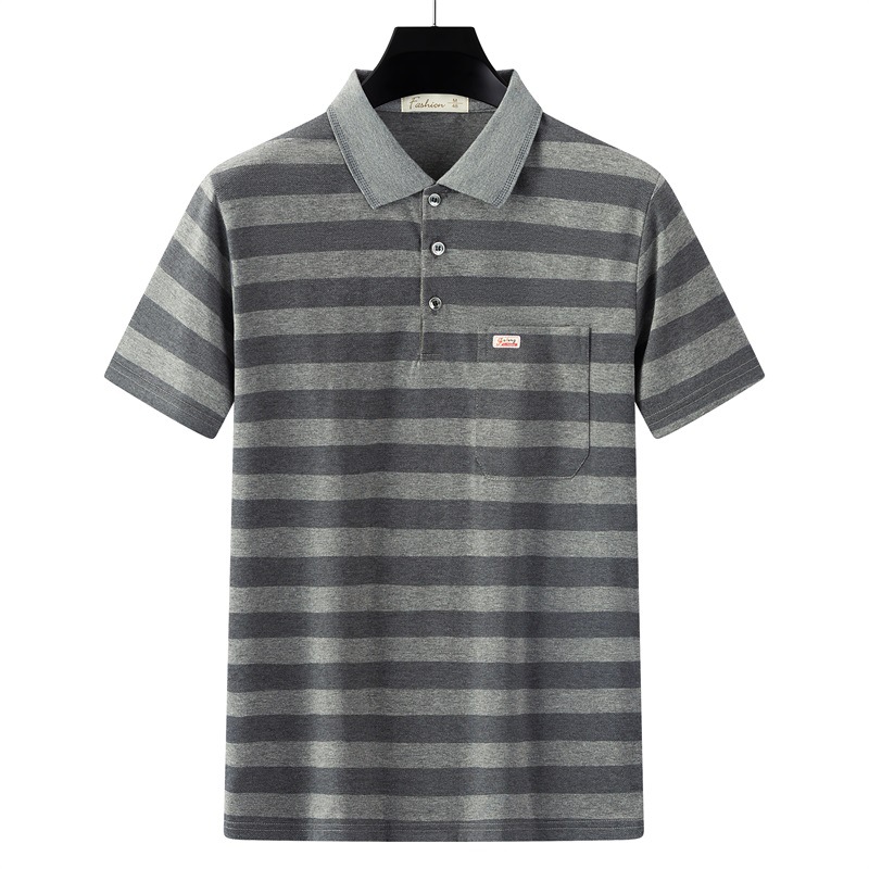 De mediana edad impreso Polo camisa de manga corta de los hombres de solapa papá verano camiseta a rayas de algodón mercerizado camiseta ropa de los hombres al por mayor