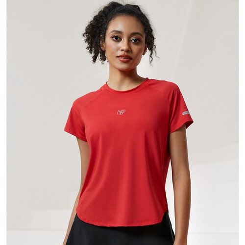 Women's Summer Reflective Print Quick-Dry Top Breathable Mesh Crew Neck Fitness Short Sleeve Running Jump Rope Sports Clothing