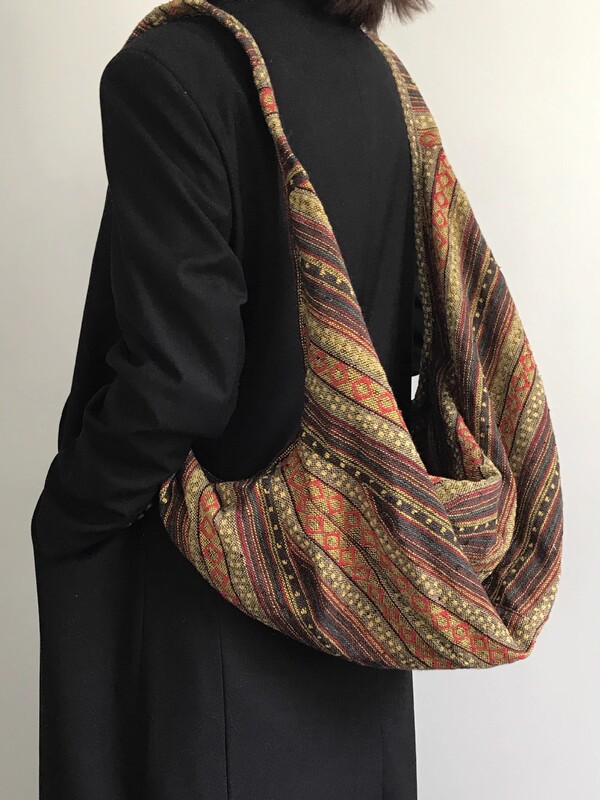 エスニックスタイル旅行レトロ刺繍ダブルストラップバッグストライプ大容量キャンバスバッグ多目的ショルダーバッグとクロスボディバッグ|undefined