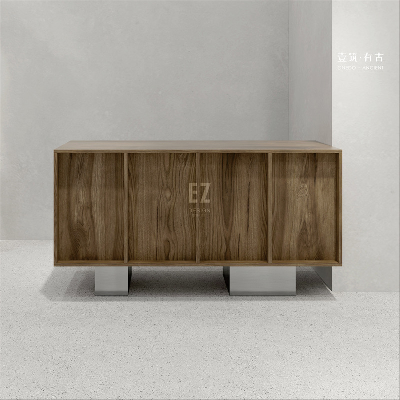 民宿足疗店收银台养生会所吧台木咖色轻奢欧式前台复古美容院