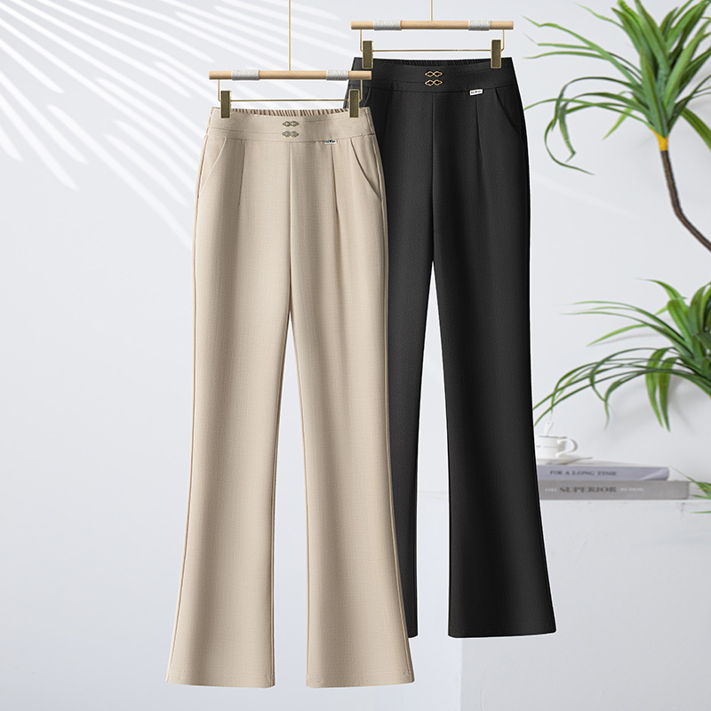 Women's New Summer Thin Pants for Small Mothers Summer Flared Pants Imitation Linen Fabric Long Pants