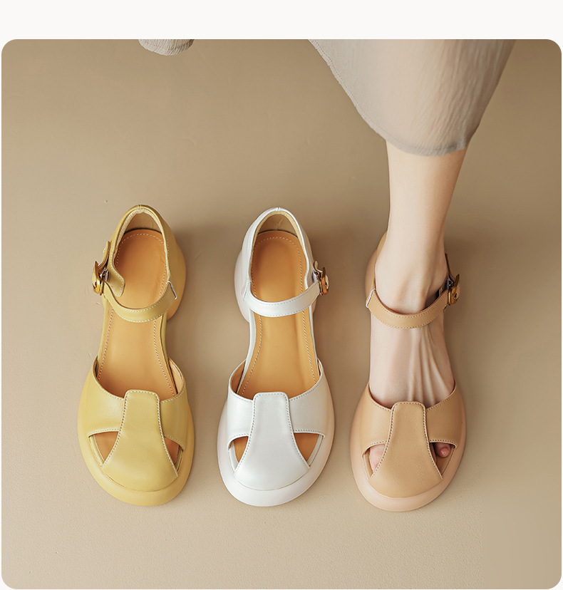 Sandal nữ quai ngang đế dày gót thô phong cách thể thao — Màu vàng ngỗng chi tiết 6