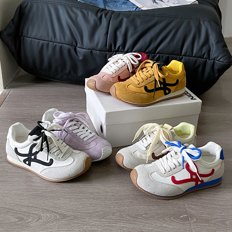Genuine Soft Leather Mango-Toe Retro Lace-Up Sneakers for Women 2025 New Casual Sports Color-Blocking Height-Increasing German Training Shoes