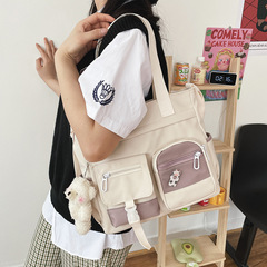 Korean version of ulzzang college style vintage style forest style literary and versatile versatile girl student contrast color large capacity shoulder bag