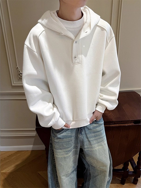 American Men's Half-Open Collar Hooded Sweatshirt Men's Autum Trendy Brand Niche Design Sports Men's Casual Hoodie Men