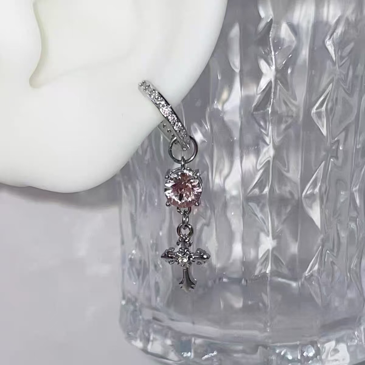Orangesoda Austrian Round Diamond Cross Pendant Girl Earrings Hoop Earrings for Women