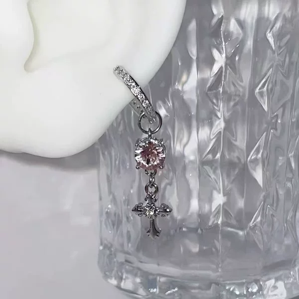 Orangesoda Austrian Round Diamond Cross Pendant Girl Earrings Hoop Earrings for Women