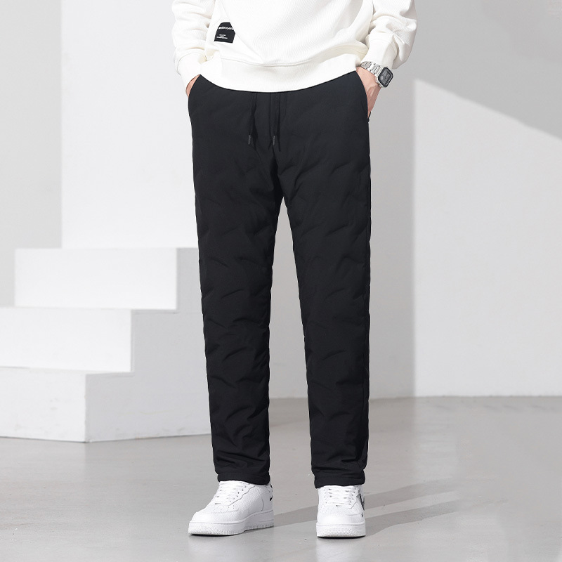 Waterproof down Pants for Men, Thickened Cotton Pants with 90% White Duck Down, Versatile Slim-Fit Elastic Waist Warm Pants