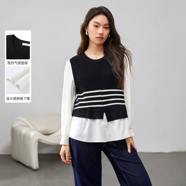 [Модный дизайн Чувство полосатого сшитого трикотажа] Полосатый большой размер женский толстый mm2025 весенний новый