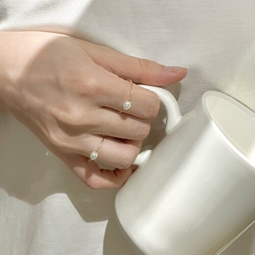 Colorful and slim American 14k gold-filled stackable washable retro pearl simple ring ring for women
