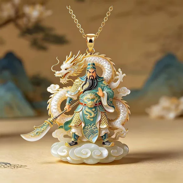 Chinese-style Guan Gong pendant key necklace for women, enamel pendant, light luxury collarbone chain, niche design, high-end jewelry
