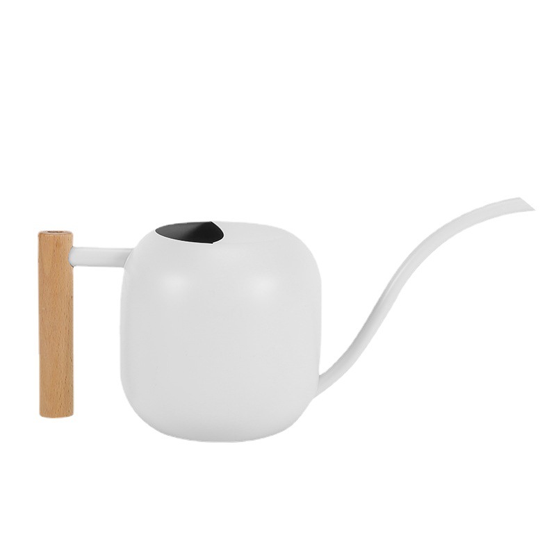 1200ML jardinería boca larga de riego de acero inoxidable en forma de tambor portátil regadera hogar pequeña regadera blanca