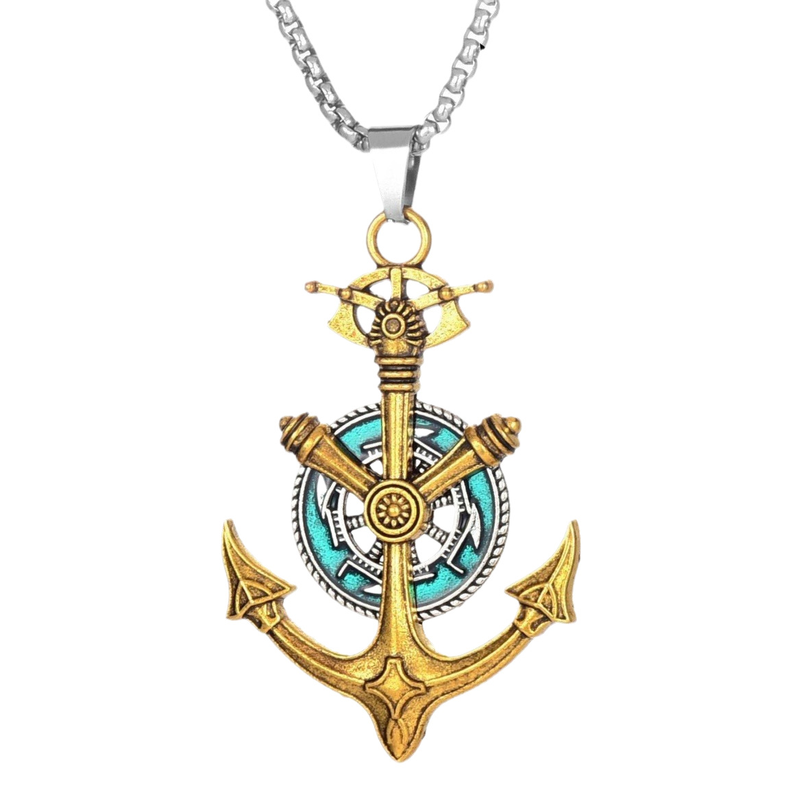 Retro Anchor Necklace For Men, Rotatable Rudder Pendant Accessory_voghion.com