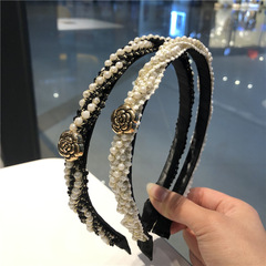 韓國甜美網紅珍珠茶花發箍洗臉劉海髮夾百搭外出壓髮飾發卡頭箍女