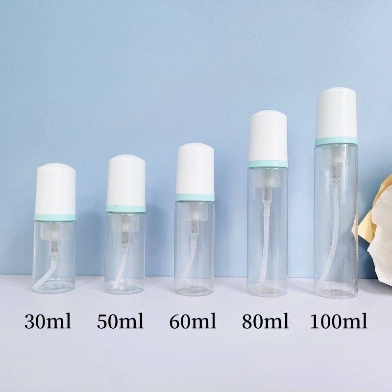 30 dientes PET mousse transparente botella 30ml100ml limpiador facial espuma botella champú espuma botella de pie en stock