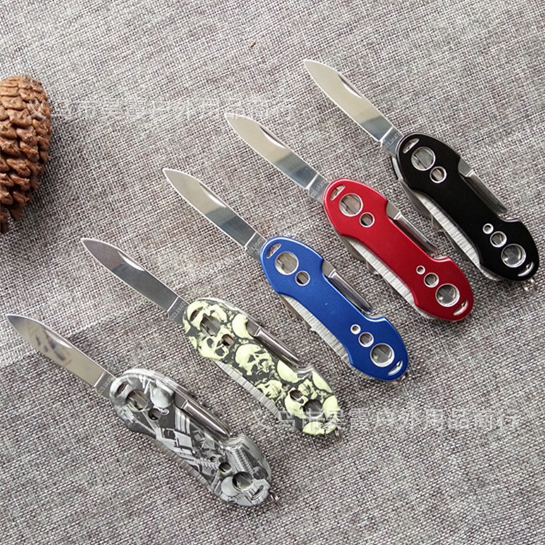 新款多功能便携水果小刀 组合工具军刀 5孔11开