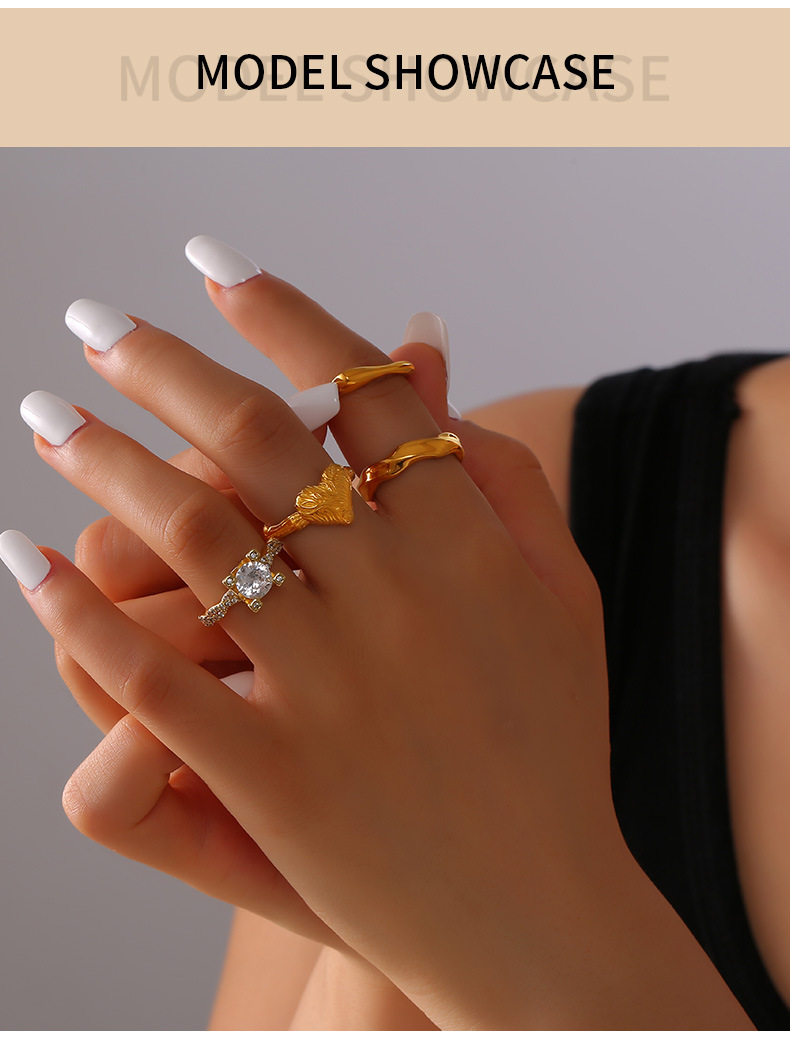 Model Show Gold Plated Geometric Stainless Steel Ring