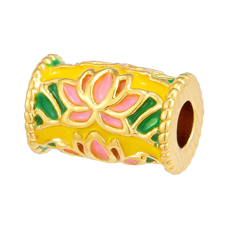 Antiguo método oro goteando aceite azul quemado colgante cuentas Dios de la riqueza atrapador de sueños flor cuentas de tambor accesorios de bricolaje joyería de transferencia