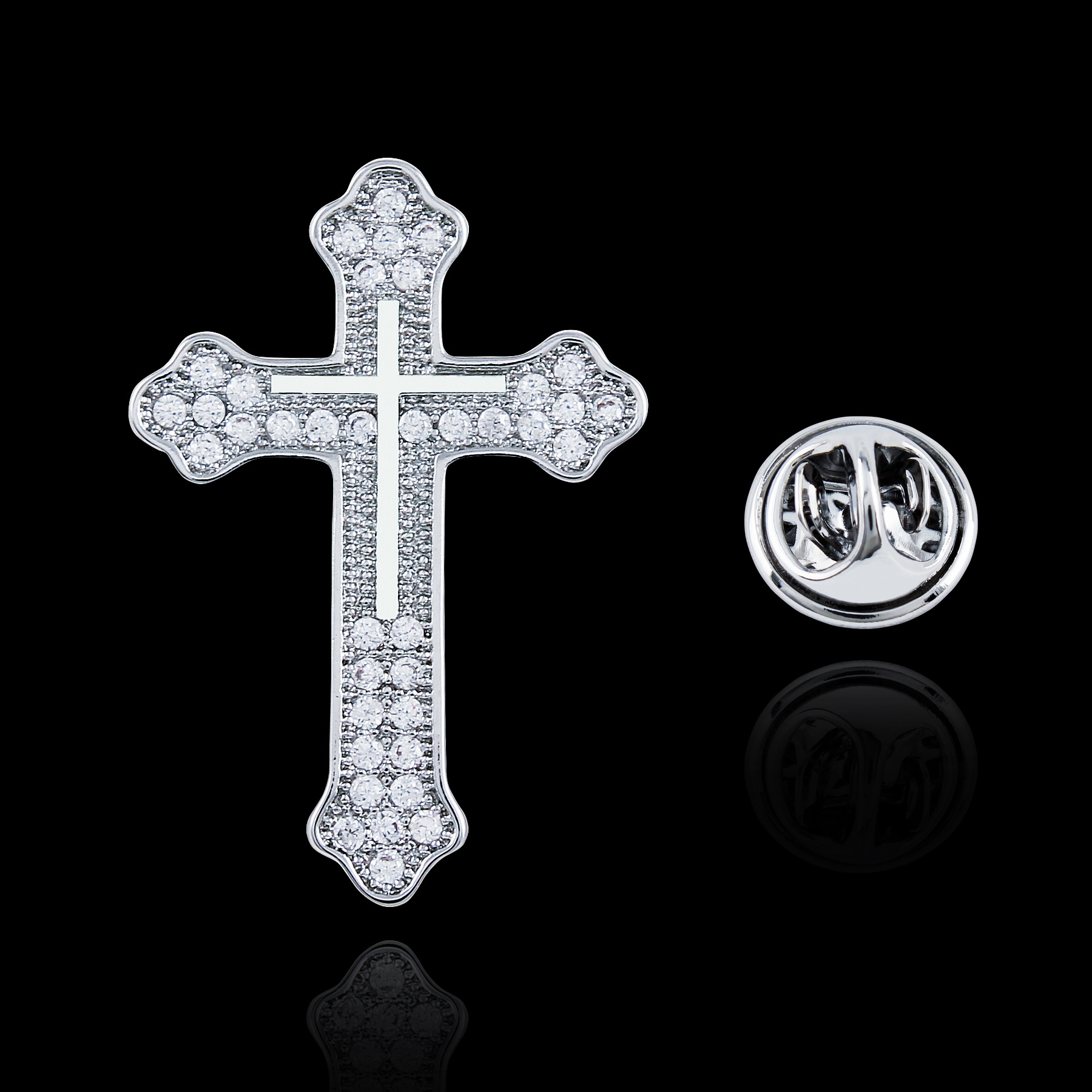 Cross men's brooch women's high-end female exquisite micro-inlaid zircon suit collar pin fixed anti-light buckle accessories