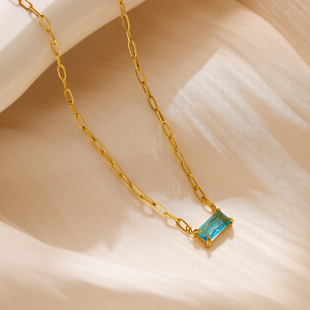 12g Weight Real Gold Plated Plating Material Zircon Inlay Material Necklace Classification 1 Piece Quantity Daily, Street Occasion 304 Stainless Steel Material Rectangle Pattern Women's Gender IG Style, Simple Style Style Waterproof Non Tarnish, Inlay Craft Real Gold Plated Rectangle 304 Stainless Steel IG Style Simple Style Waterproof Non Tarnish Necklace 10