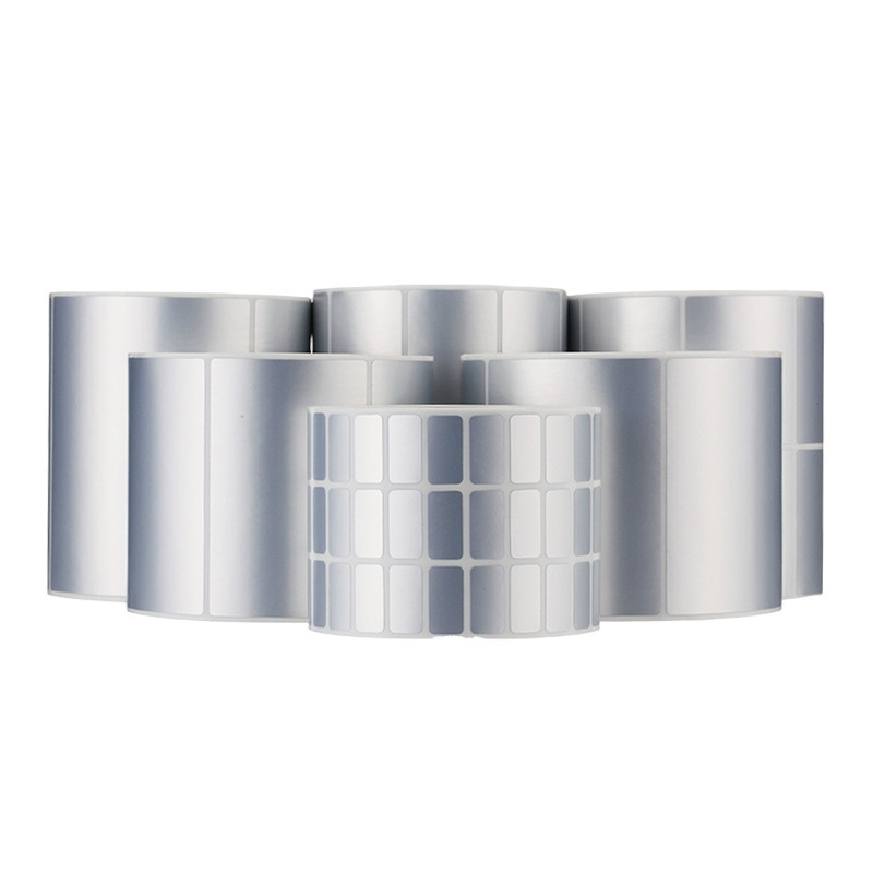 アジアシルバー PET 粘着ラベル 100×90×80×70×60×50×40×30 マットシルバーラベル紙|undefined