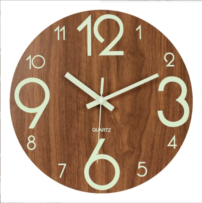 12-дюймовый светящийся деревянный узор настенные часы кварцевые часы спальня висячие часы простые светящиеся флуоресцентные горячие часы