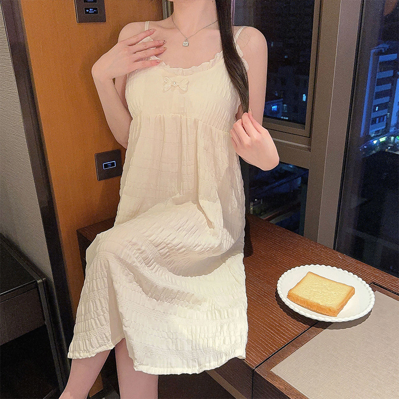 2024 verano con almohadilla de pecho mediano y largo pijama de color sólido pijama de niñas nubes de algodón puro deseo de viento dulce ropa para el hogar